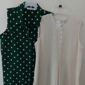 CHOICE OF: SIZE 12 Chaus Sleeveless, poly Green OR Ivory Tunic Blouses